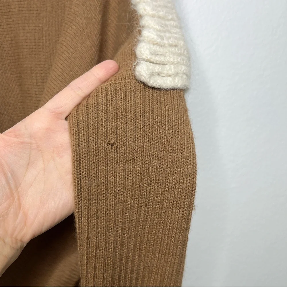 Escvdo Hand Wool Shoulder Embroidered Knit Sweater Brown Size Small